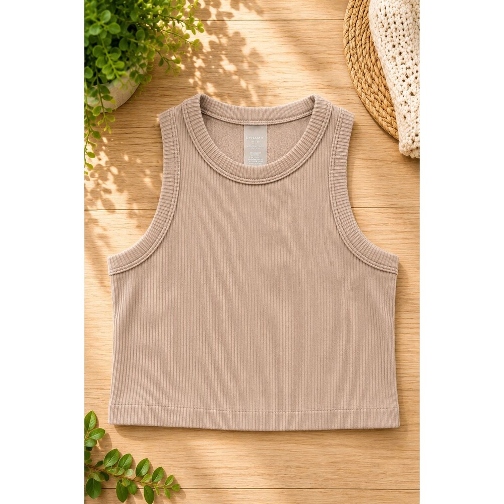 Dynamic Activewear Ribbed Crop Tank Top Tan Brown One Size Fits Small Athletic